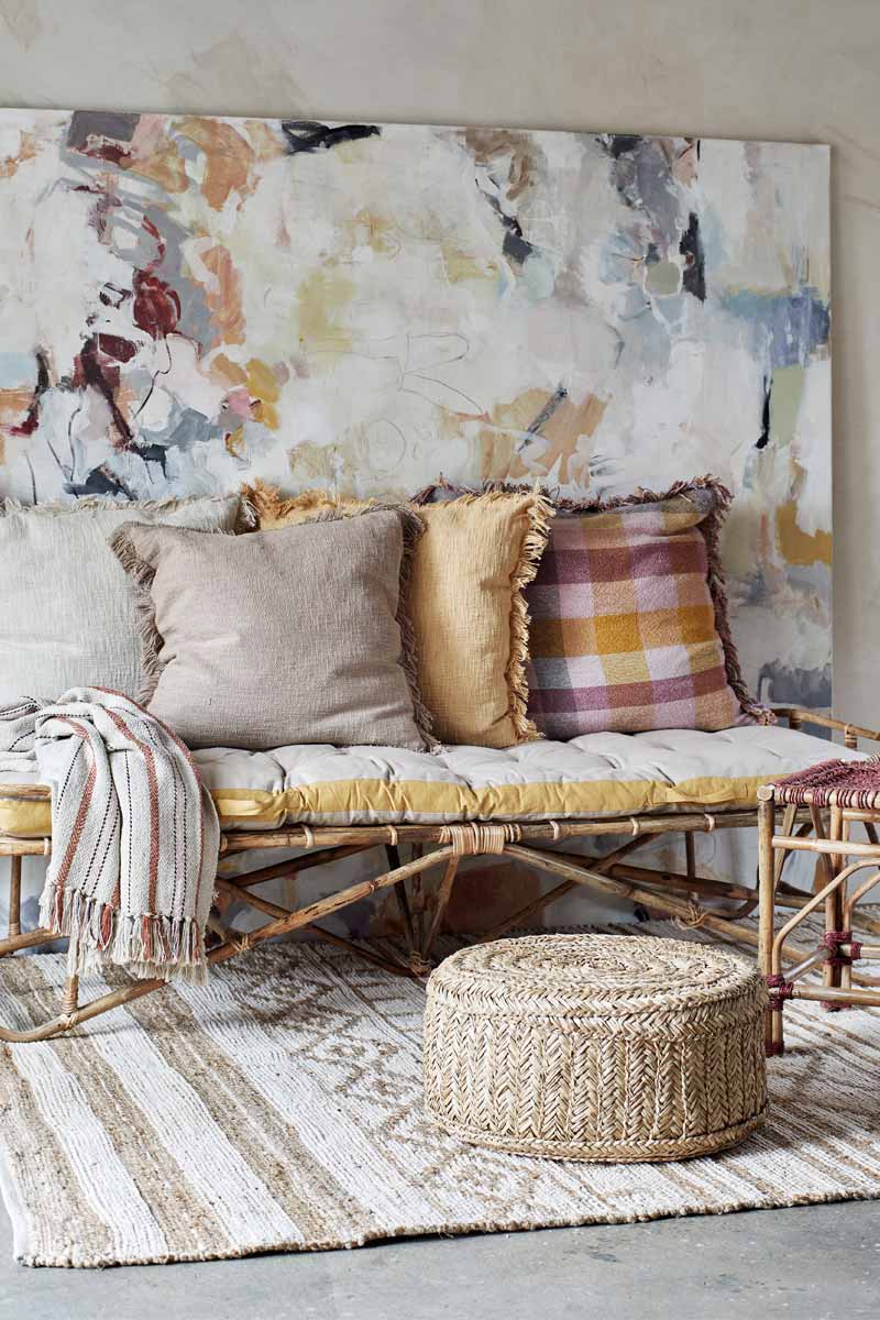 Checked Cushion Cover with Fringes