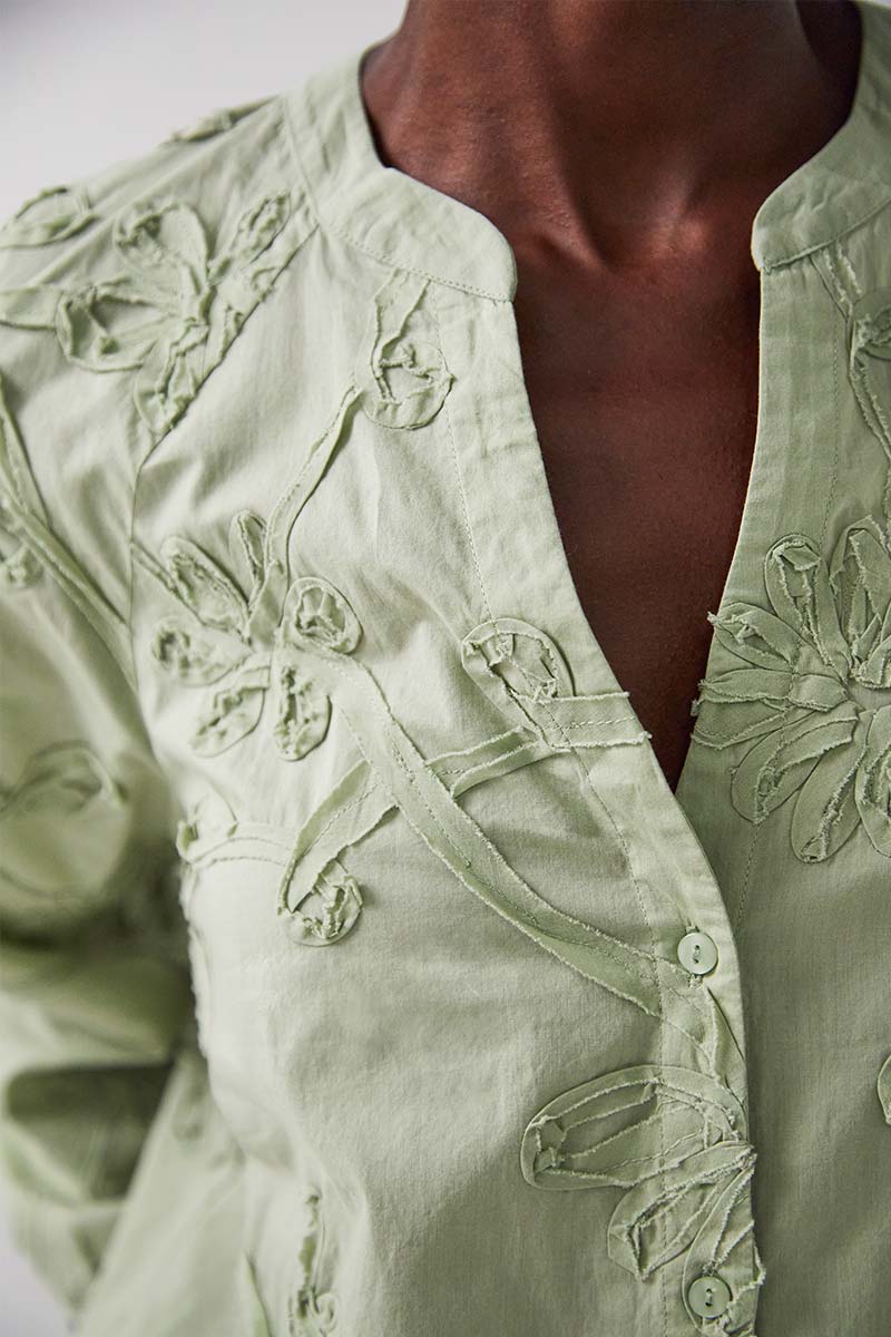 Avari Embroidered Sage Top