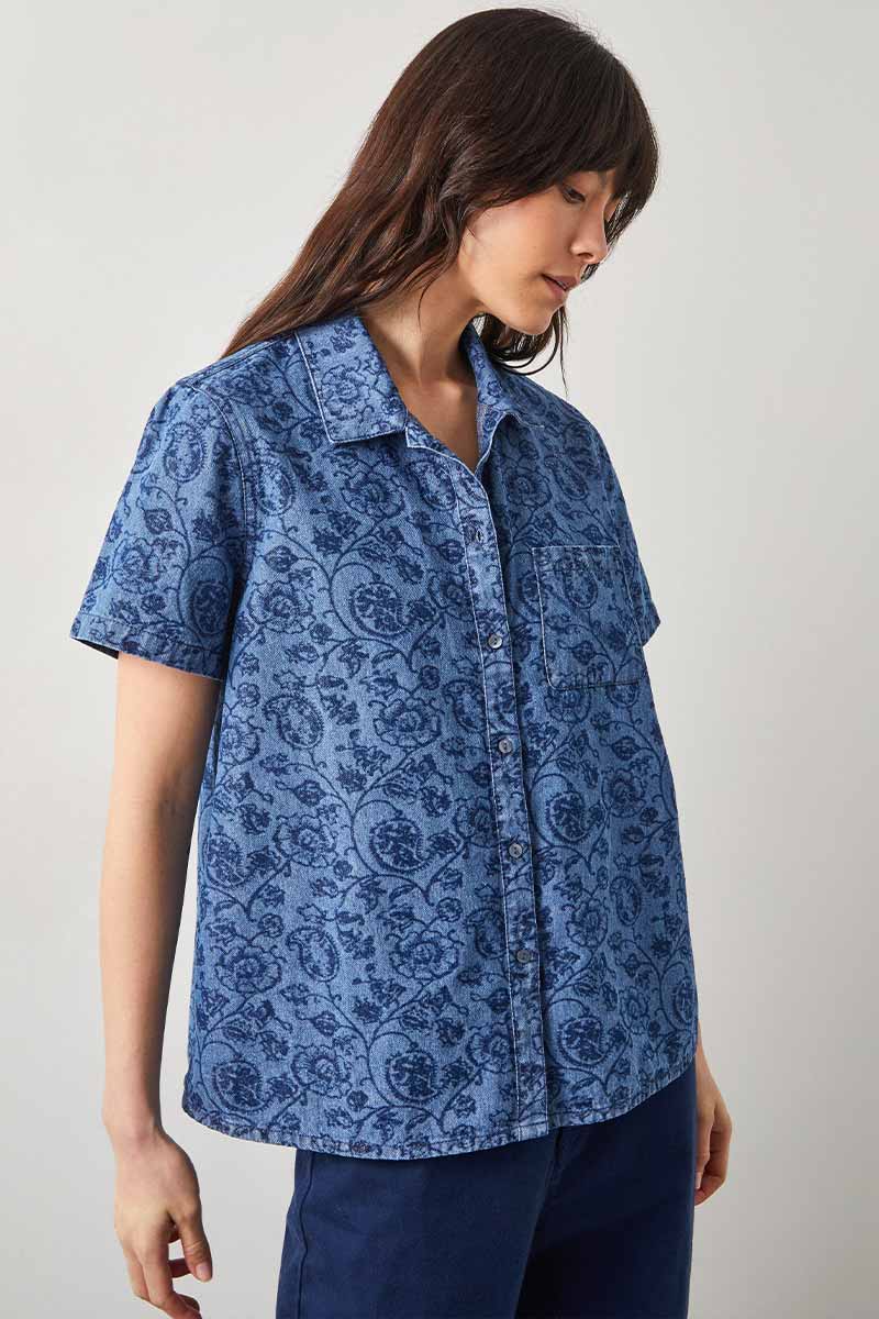 Domi Blue Printed Denim Shirt