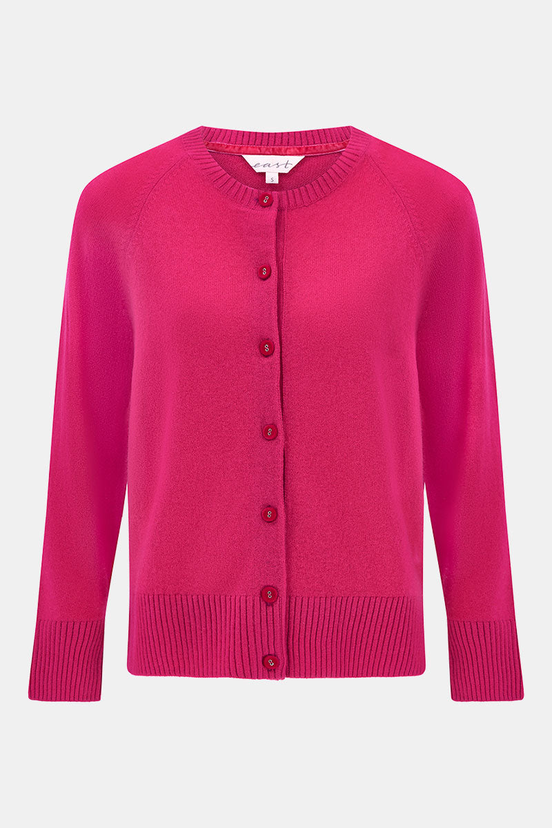 Front shot of East Ember Pink Button Down Cashmere Cardigan