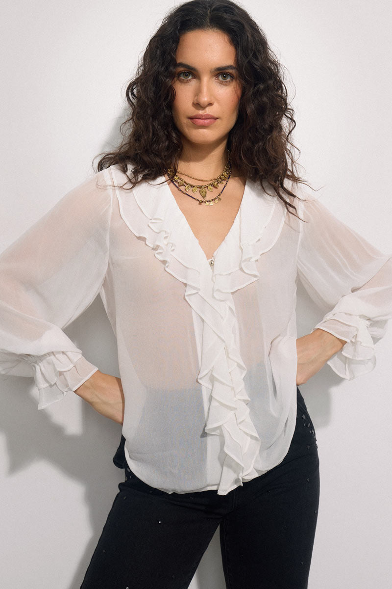 Nuan White Ruffle Top