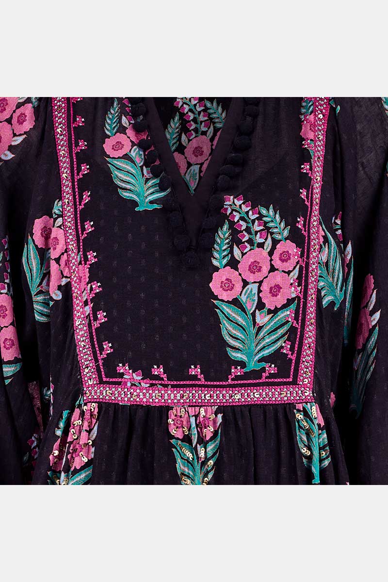 Detail shot of East Logan printed dobby dress