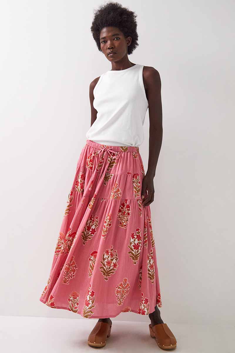 midi skirt with long floral cotton skirt