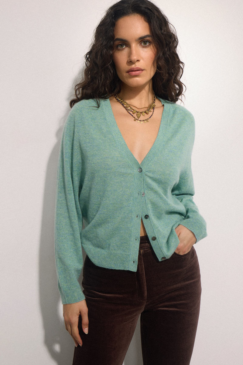 Meleri Silk & Cashmere Green Cardigan