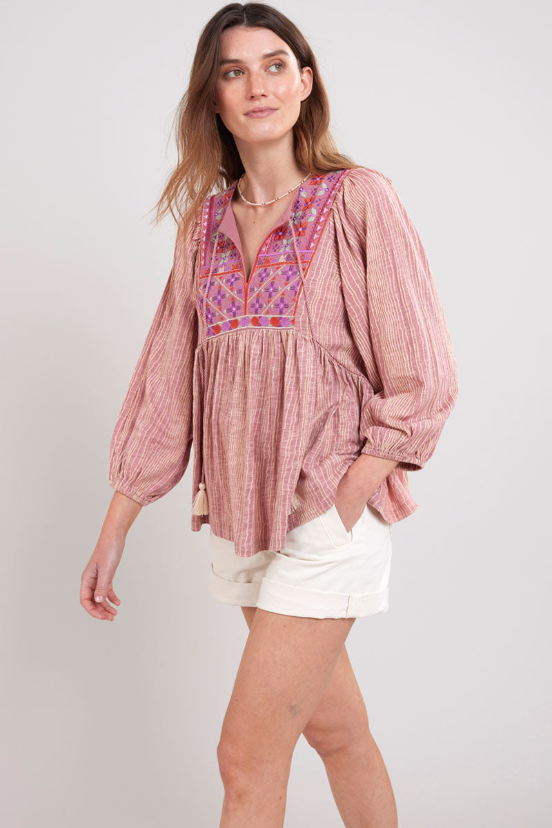 Sarai Blush Cotton Jersey Embroidered Top east.co.uk
