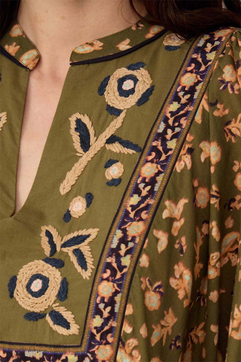 Darney Floral Print Embroidered Dress