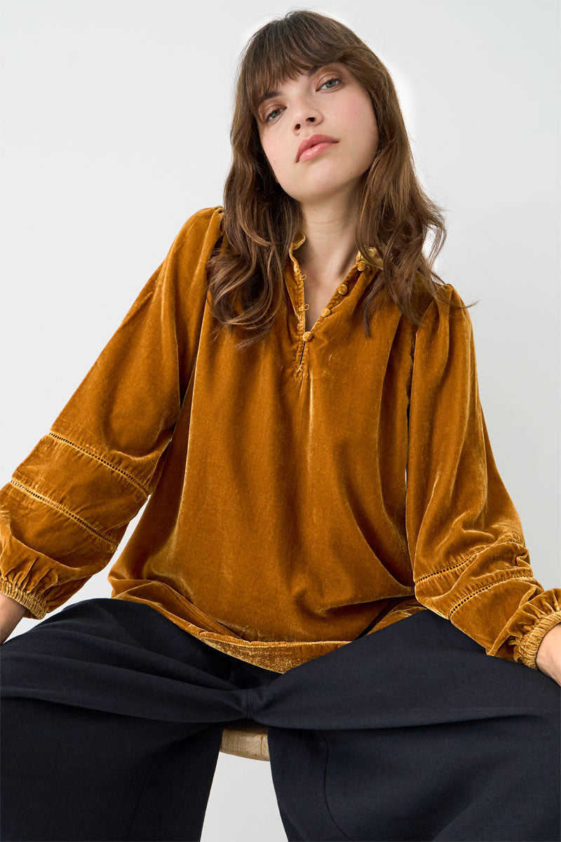 Coira Tan Velvet Top