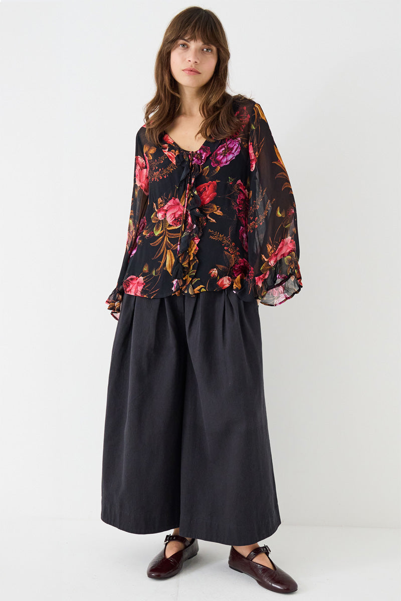 Dylan Floral Print Ruffle Georgette Blouse