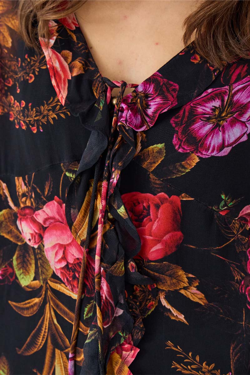 Dylan Floral Print Ruffle Georgette Blouse