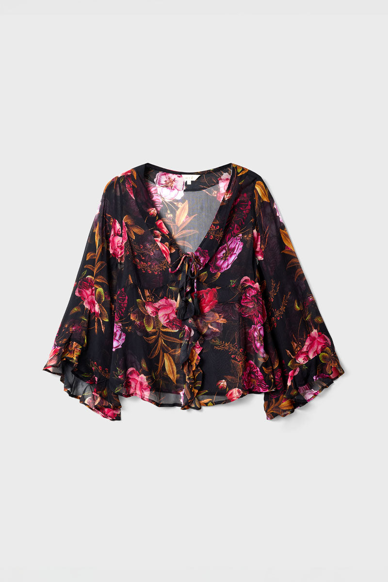 Dylan Floral Print Ruffle Georgette Blouse