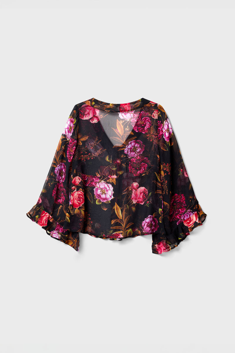 Dylan Floral Print Ruffle Georgette Blouse