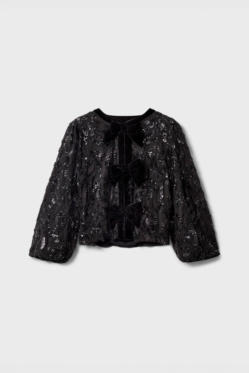 Elinor Velvet Embellished Bow Jacket