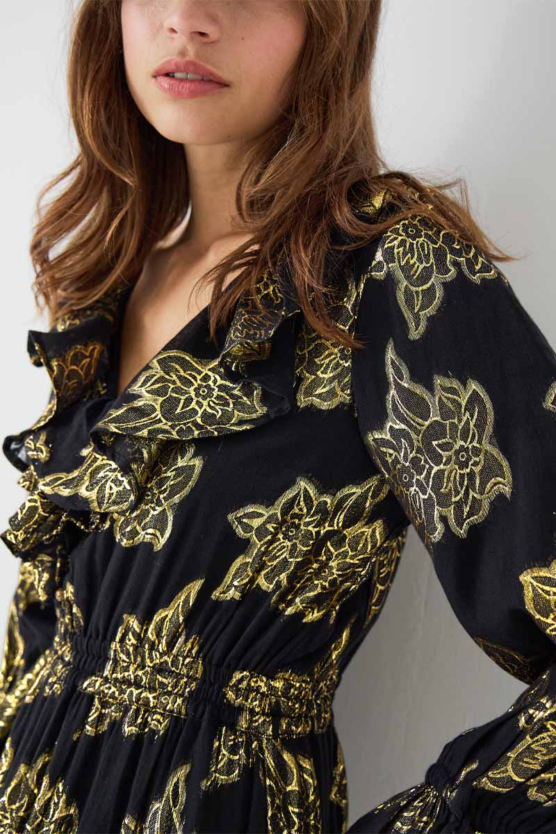 Gwen Gold Jacquard Dress