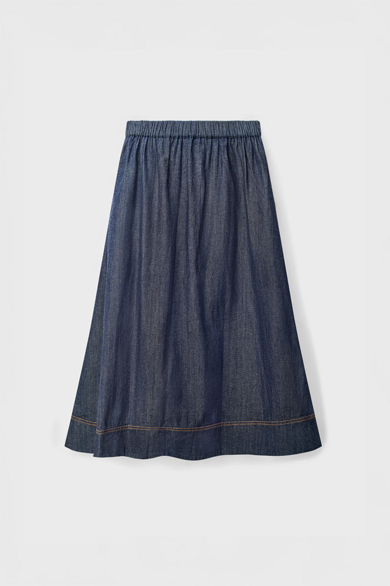 Jayla Denim Embroidered Midi Skirt