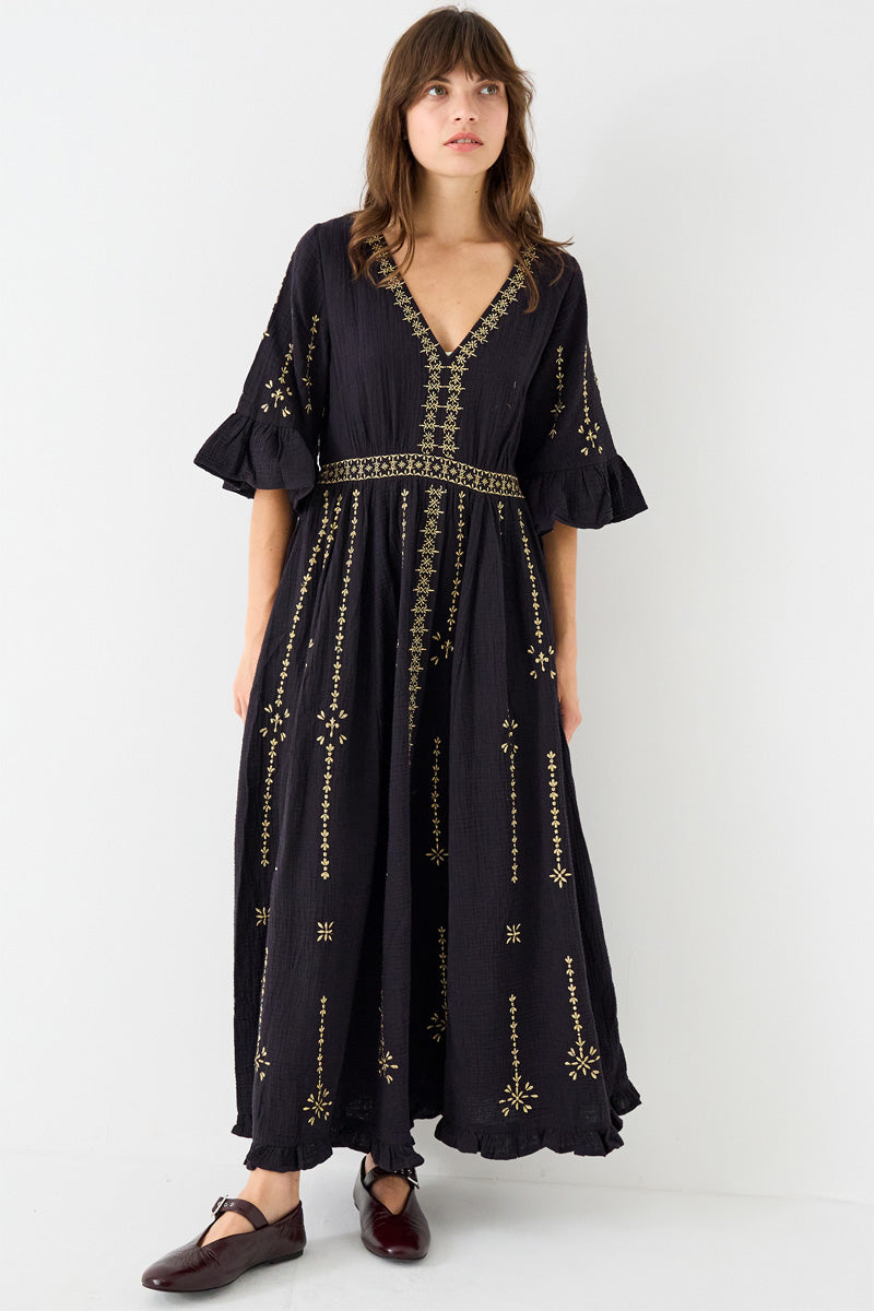Victoria Gold Embroidered Dress
