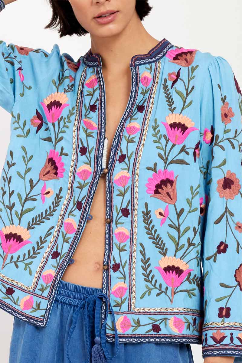 Floral Embroidered Floral Coats Uk Eve Sky Blue Embroidered Jacket