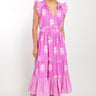 Model wears East Heritage Marnie Pink Cotton Dobby Dress