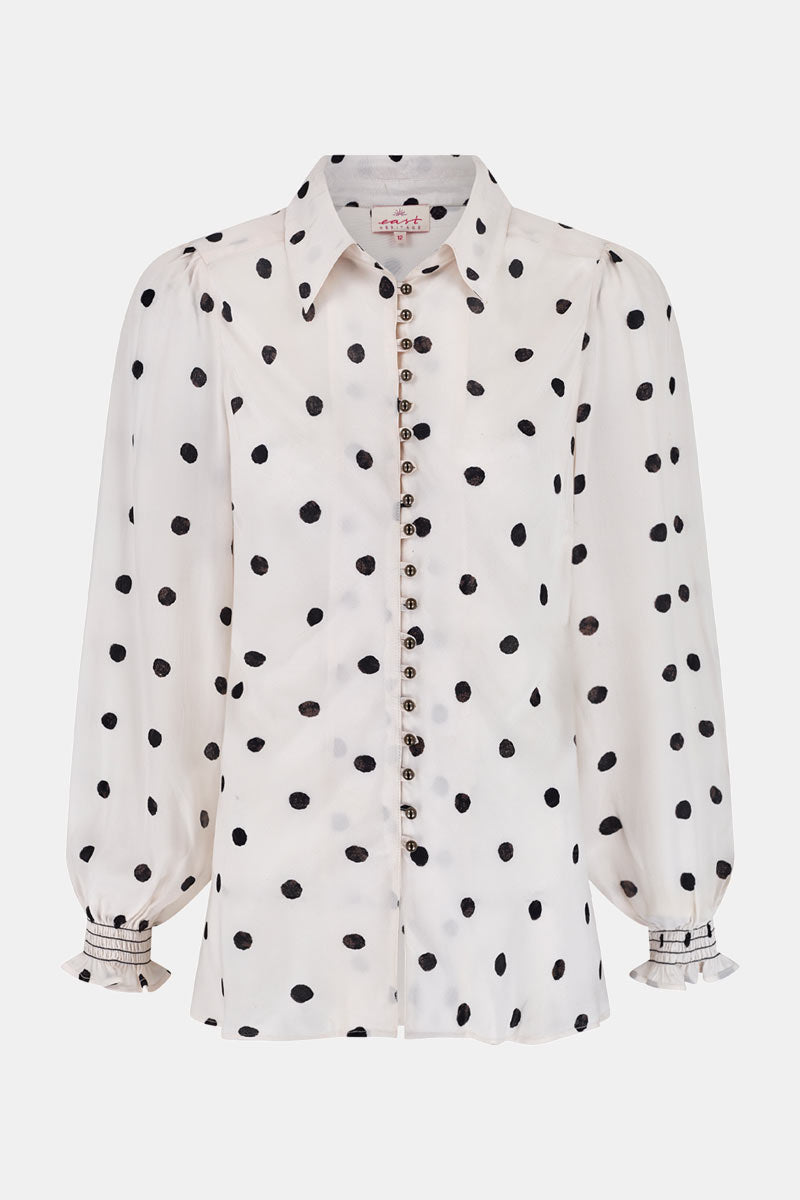Front shot. East Heritage Miriyam spot print blouse.