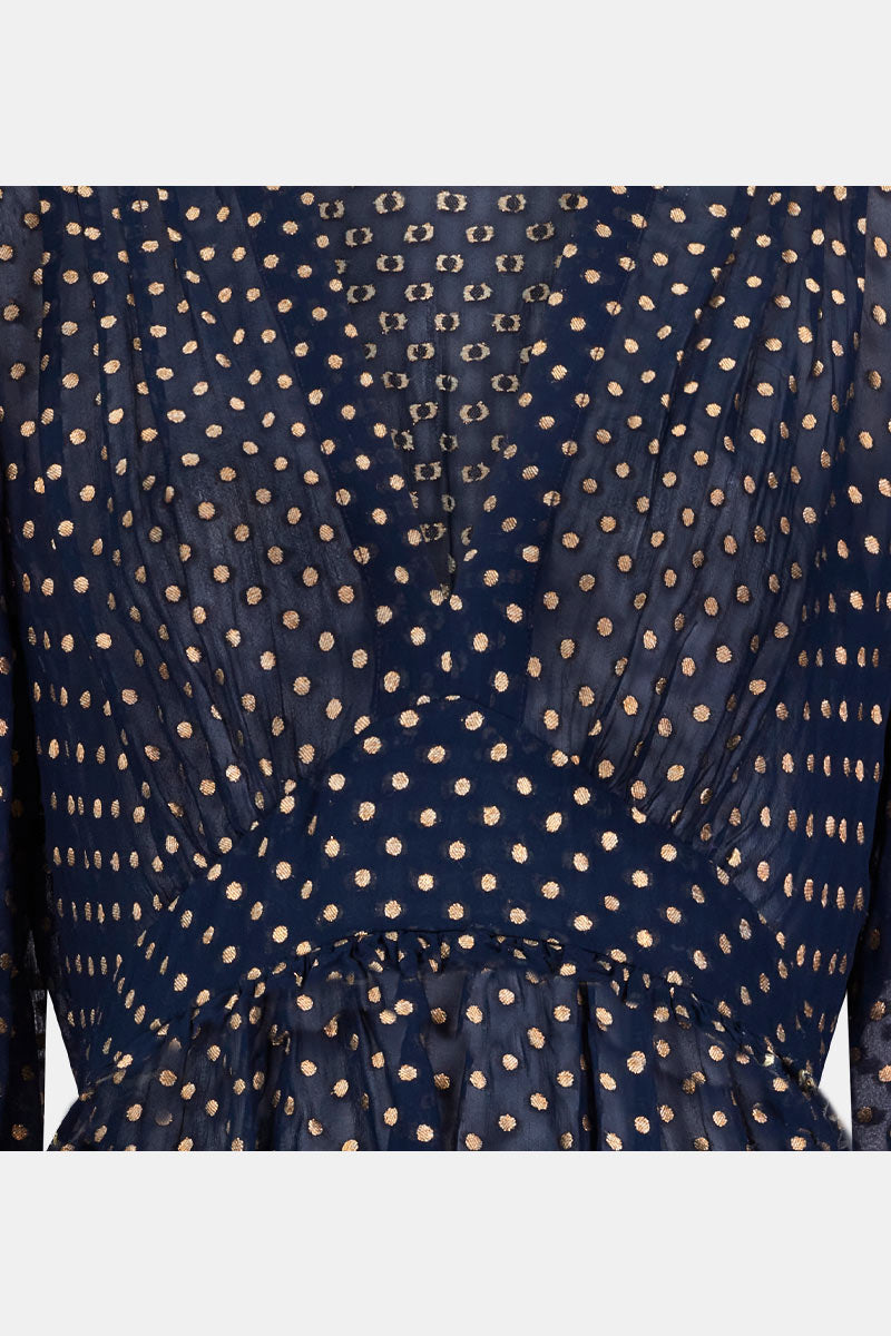 Detail shot. East Heritage Polina Gold Spot Dress.
