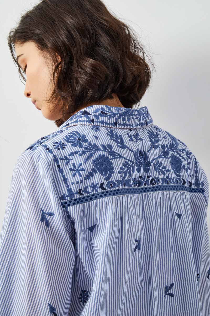 Teleri Embroidered Stripe Cotton Shirt
