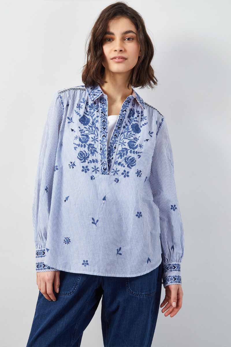 Teleri Embroidered Stripe Cotton Shirt