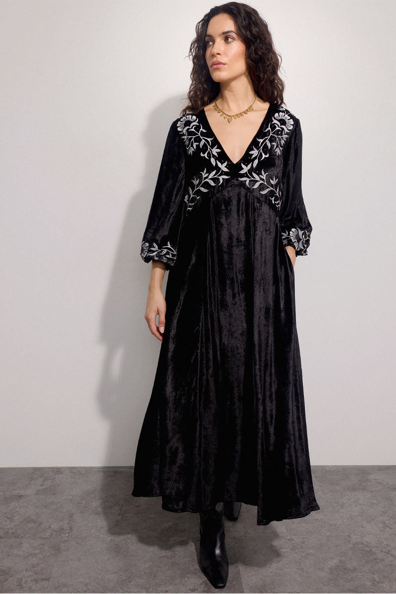 Bibi Embroidered Velvet Maxi Dress