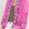 Model wears Blakely Hot Pink Embroidered Bomber Jacket