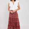 Model wears East Elaine Floral Skirt with East Heritage Hera White Top