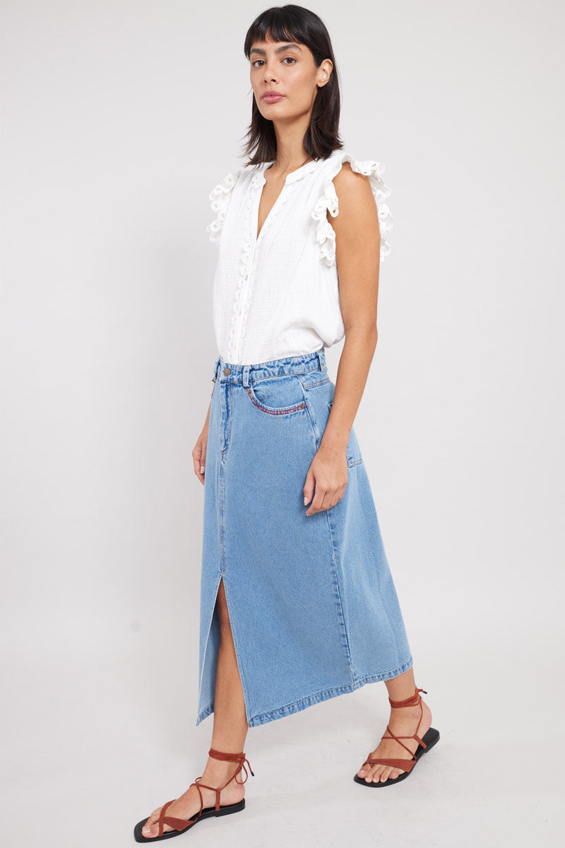 Feyre Embroidered Denim Skirt