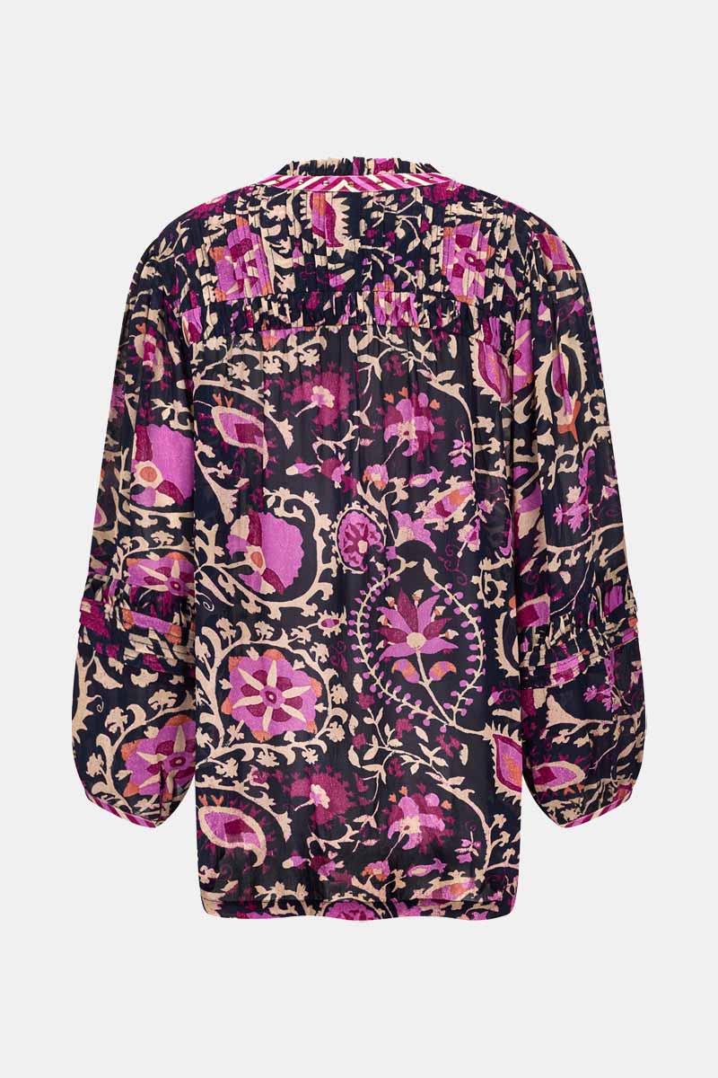 Lanya Navy Printed Gold detail Blouse