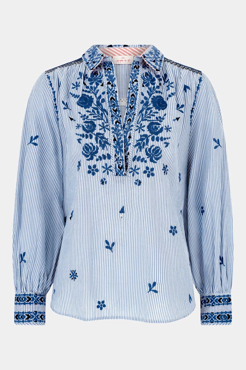 Teleri Embroidered Stripe Cotton Shirt