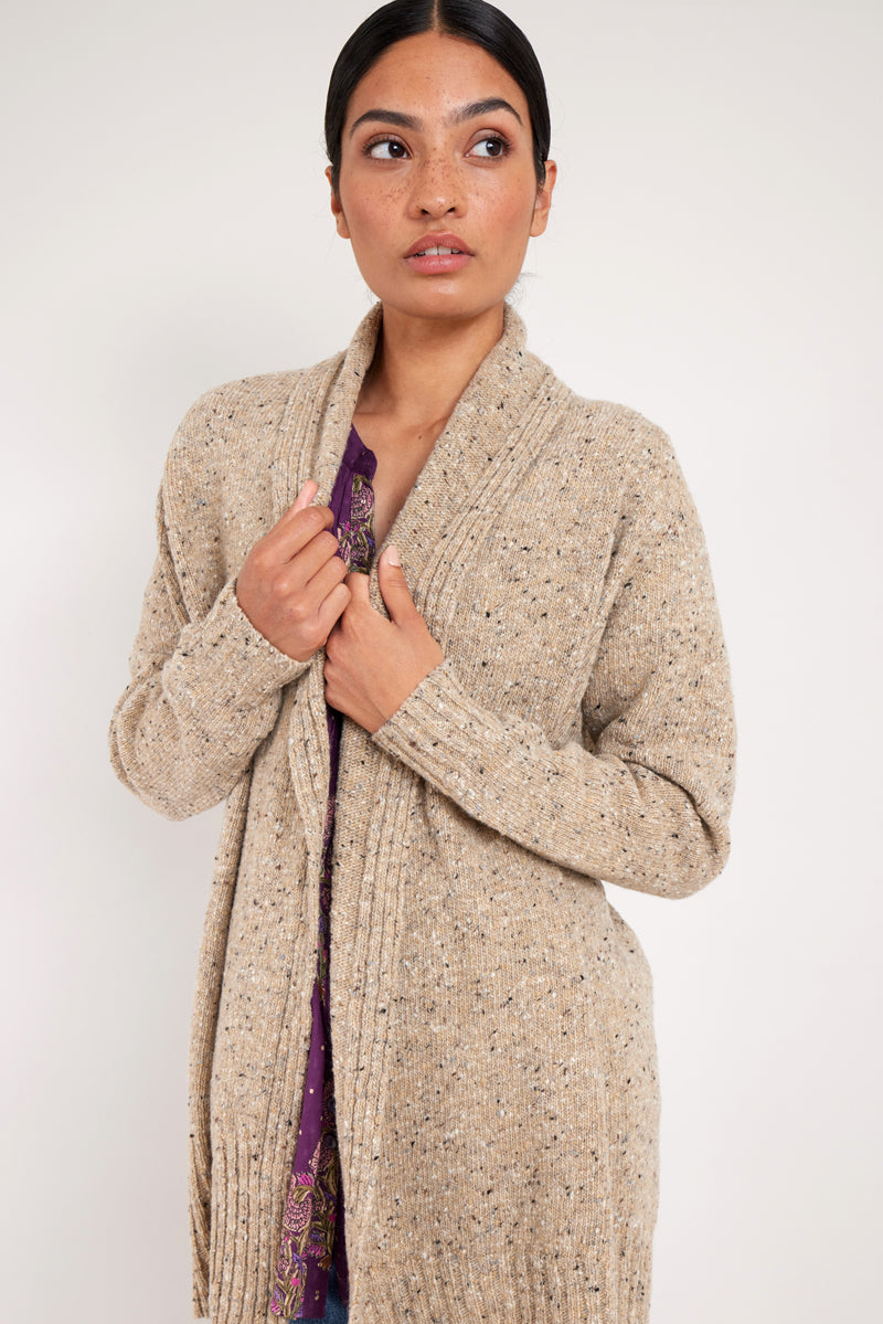 Sleeve Detail Knitted Cardigan - Oatmeal
