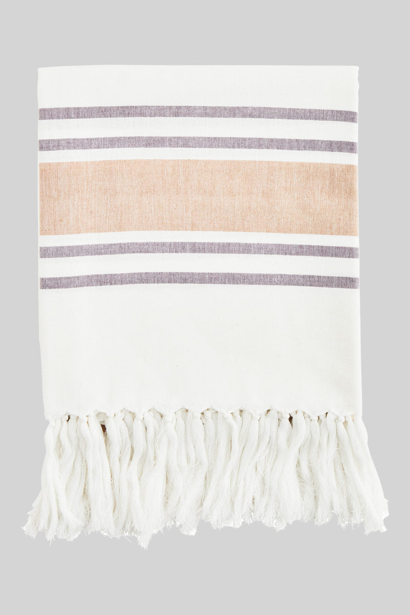 Flat shot image of Madam Stoltz Sand and Grape Striped Hammam Towel