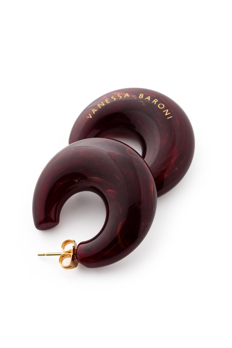 Bordeaux Marble Moon Earrings