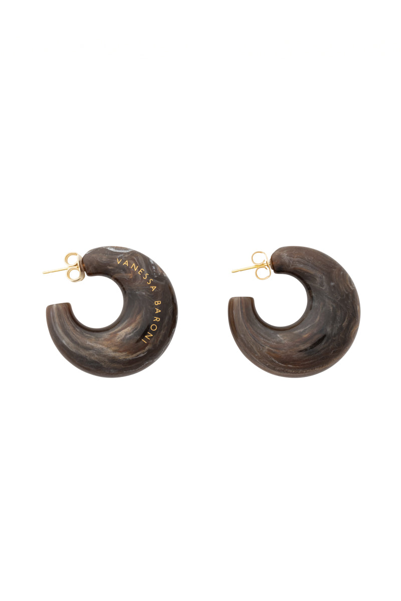 Dark Brown Marble Moon Earrings