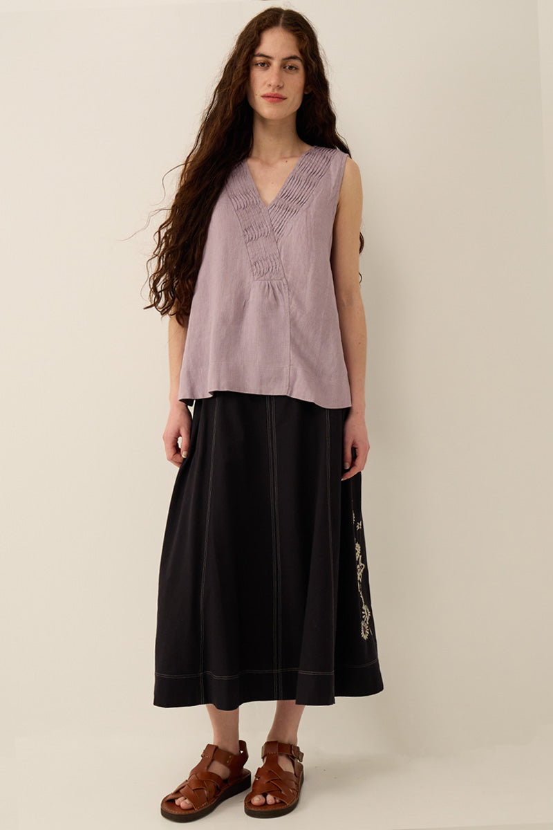 Cora Floral Embroidered Cotton Twill Skirt