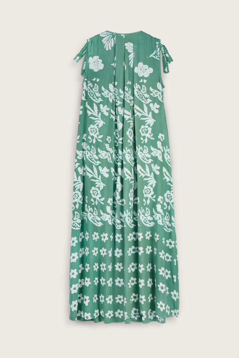 Aggie Hand-Batik Floral Green Dress