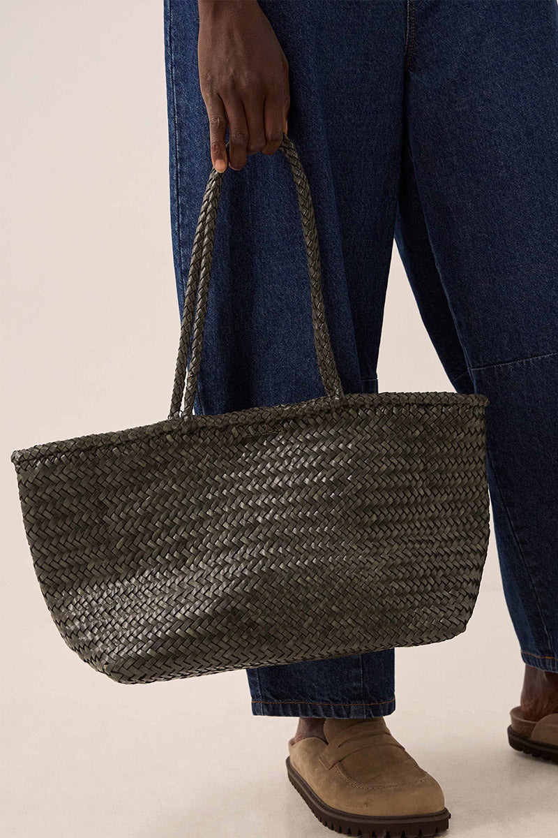 Amora Woven Leather Tote Bag Green
