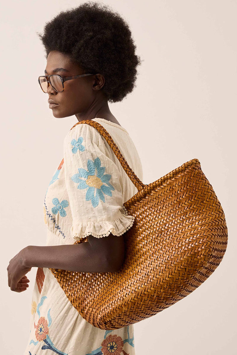 Amora Woven Leather Tote Bag Mustard