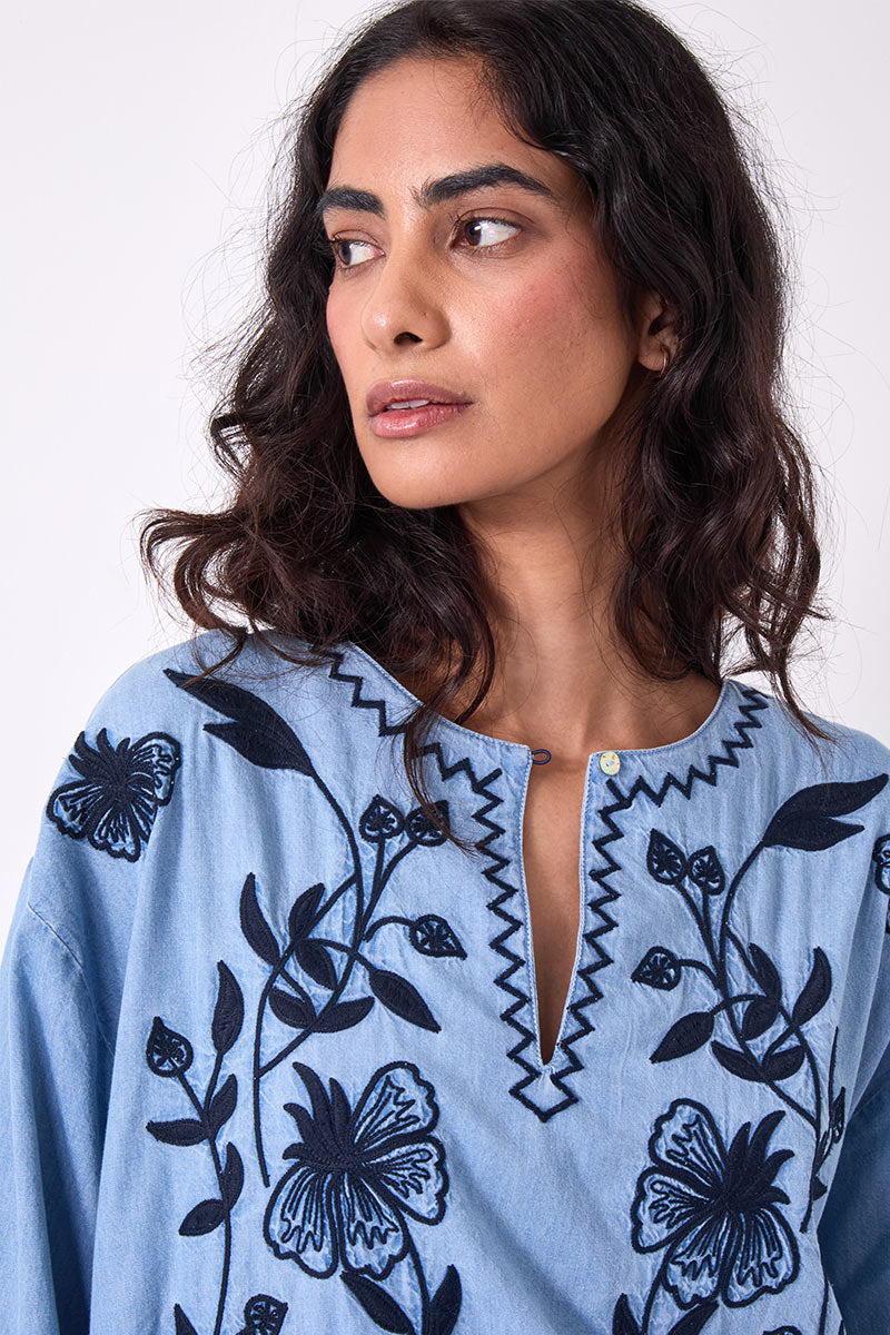 Andie Embroidered Denim Dress