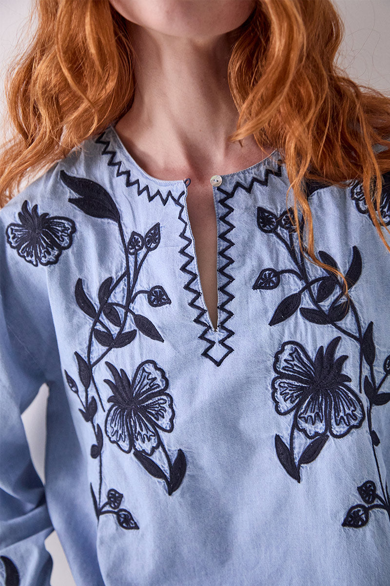 Andie Embroidered Denim Top