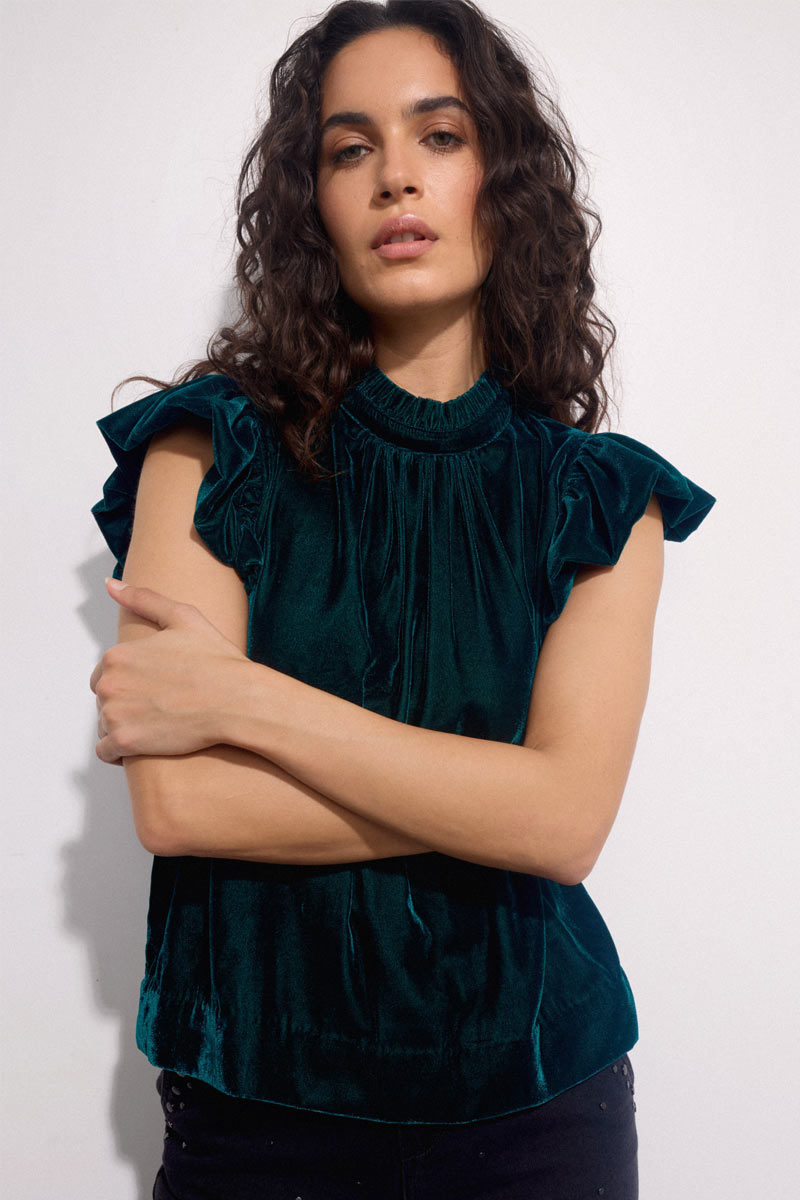 Antonia Flutter Sleeve Velvet Top