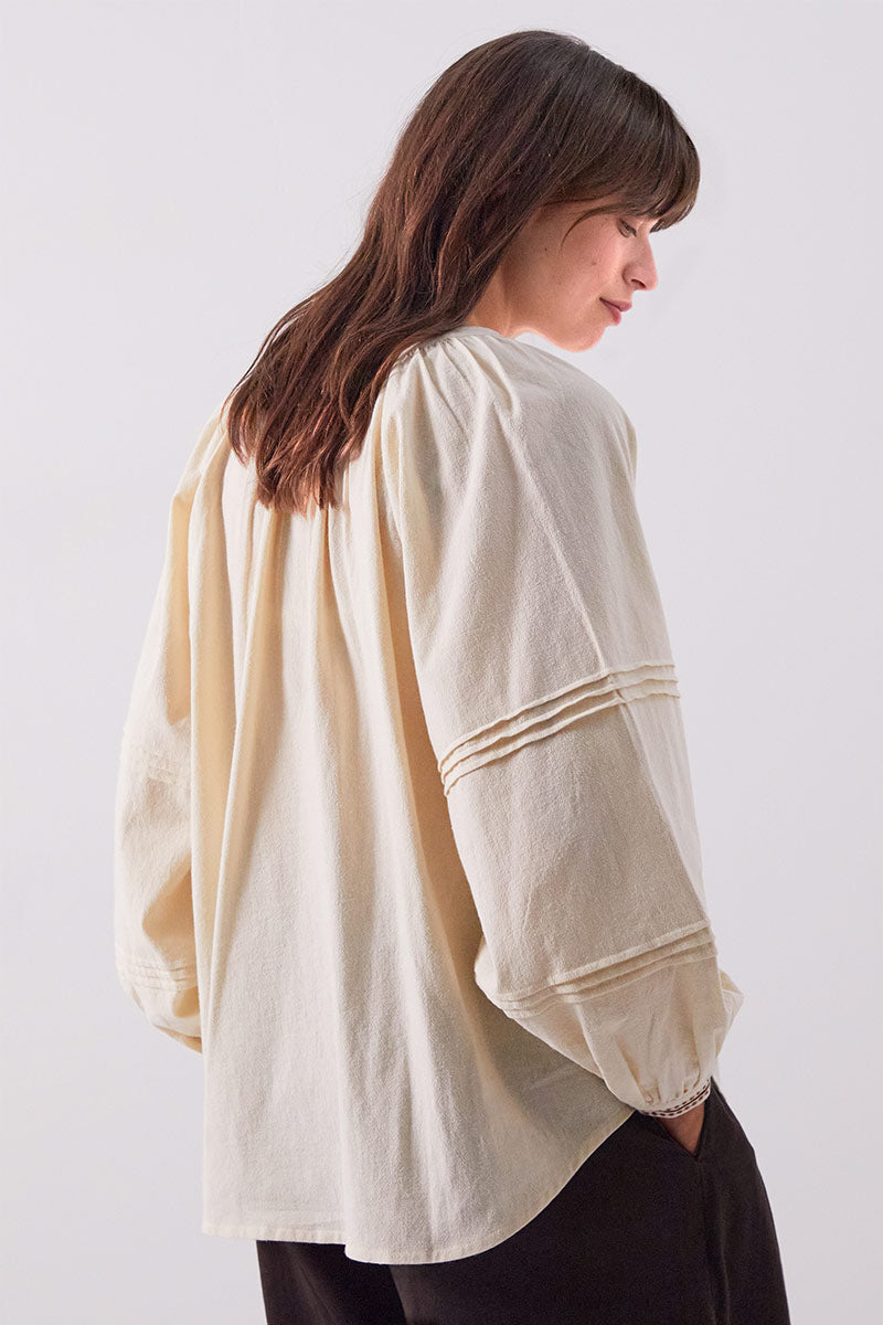 Aralia Textured Cotton Embroided Blouse