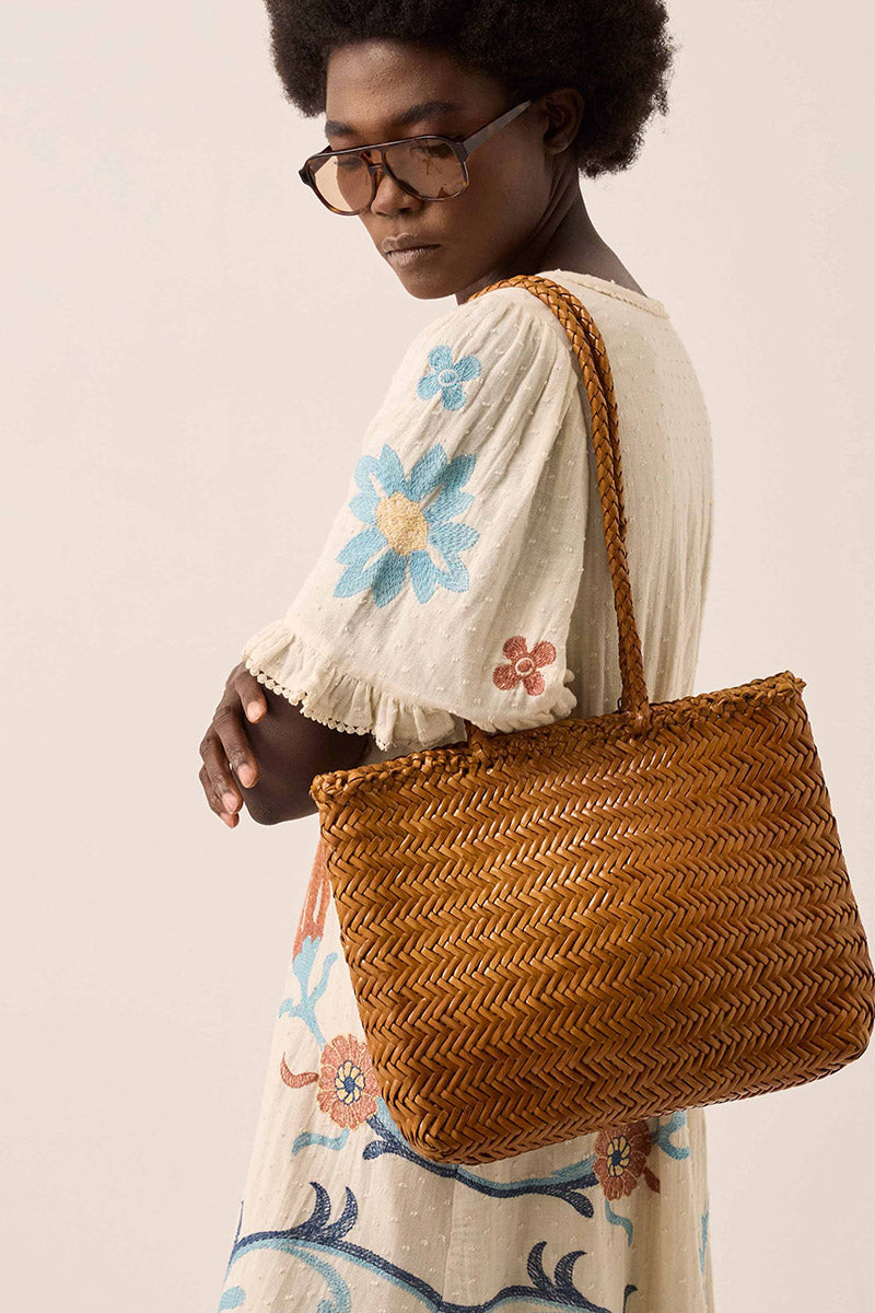 Ari Woven Leather Tote Bag Mustard