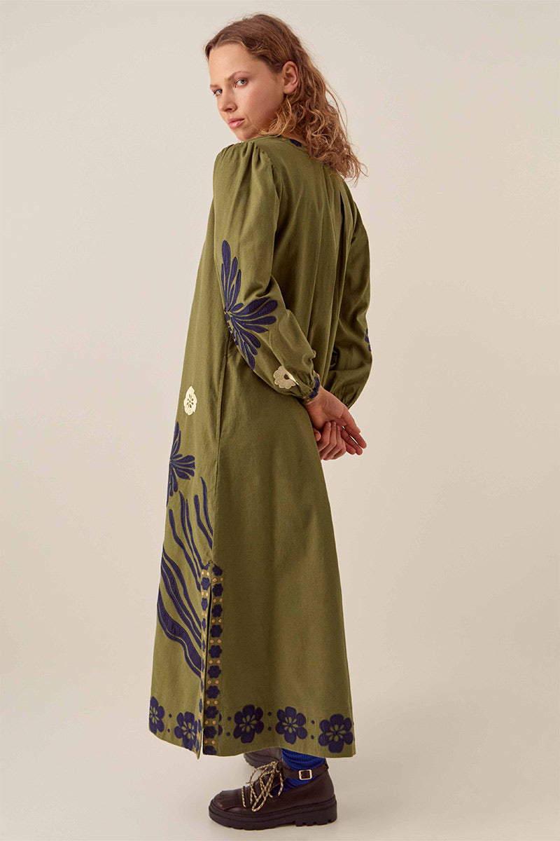 Bella Embroidered Cotton Twill Dress