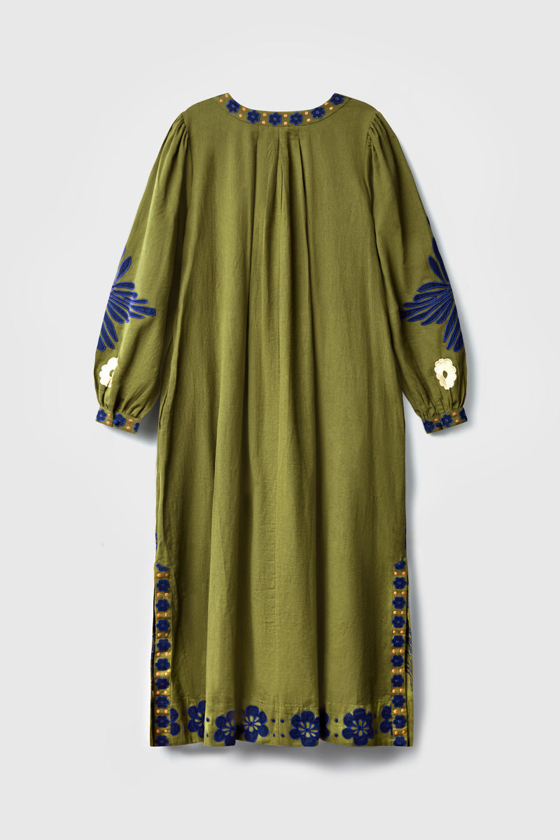 Bella Embroidered Cotton Twill Dress