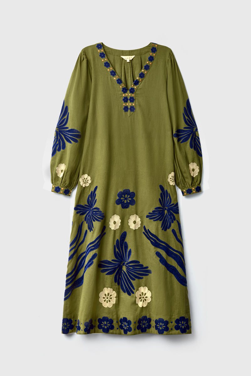 Bella Embroidered Cotton Twill Dress