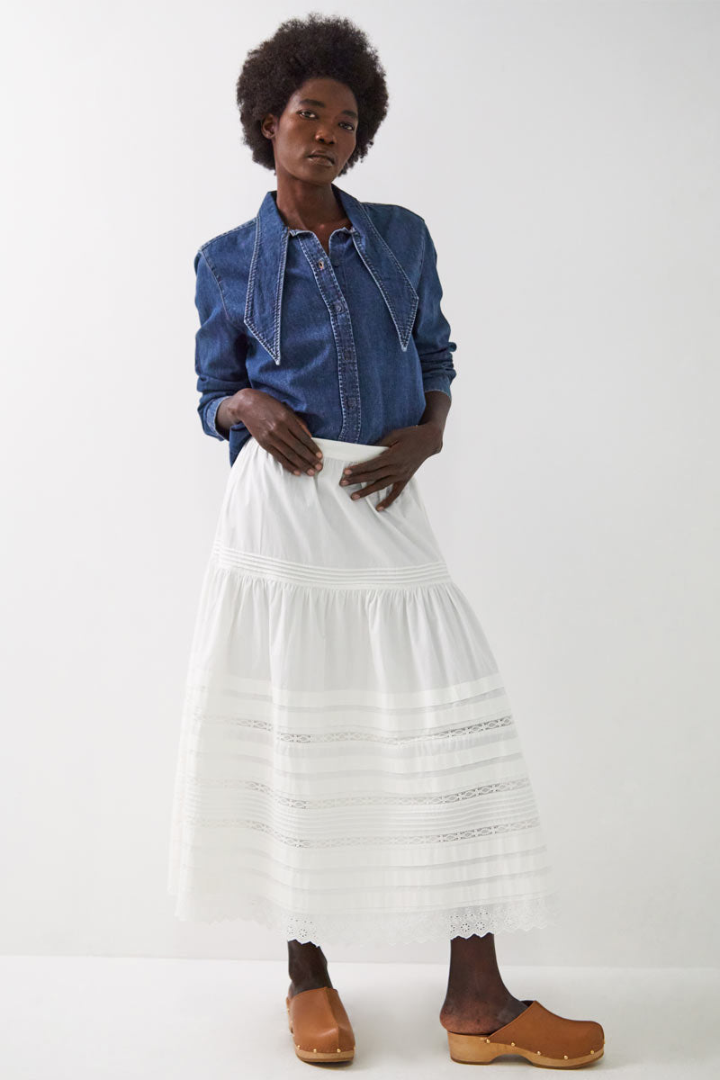 Betsy Cotton Poplin Blue Midi Skirt main image 1