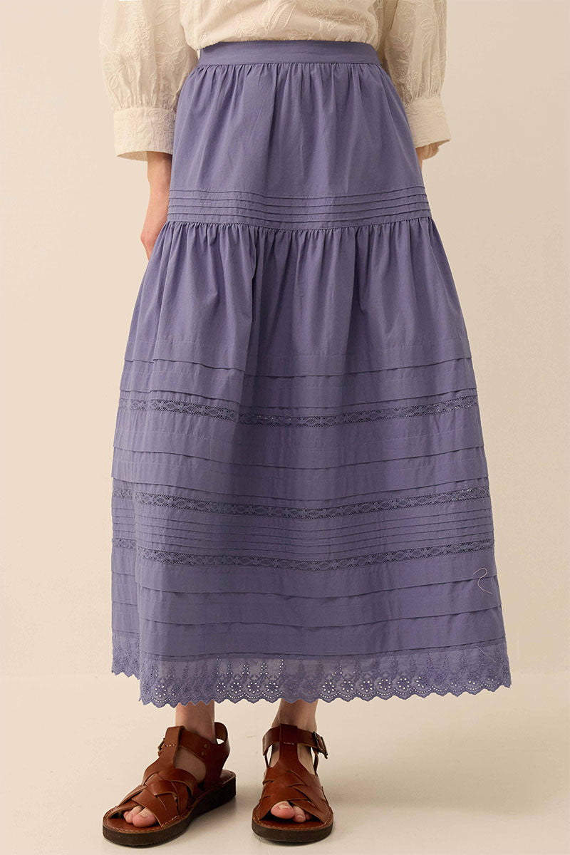 Betsy Cotton Poplin Blue Midi Skirt
