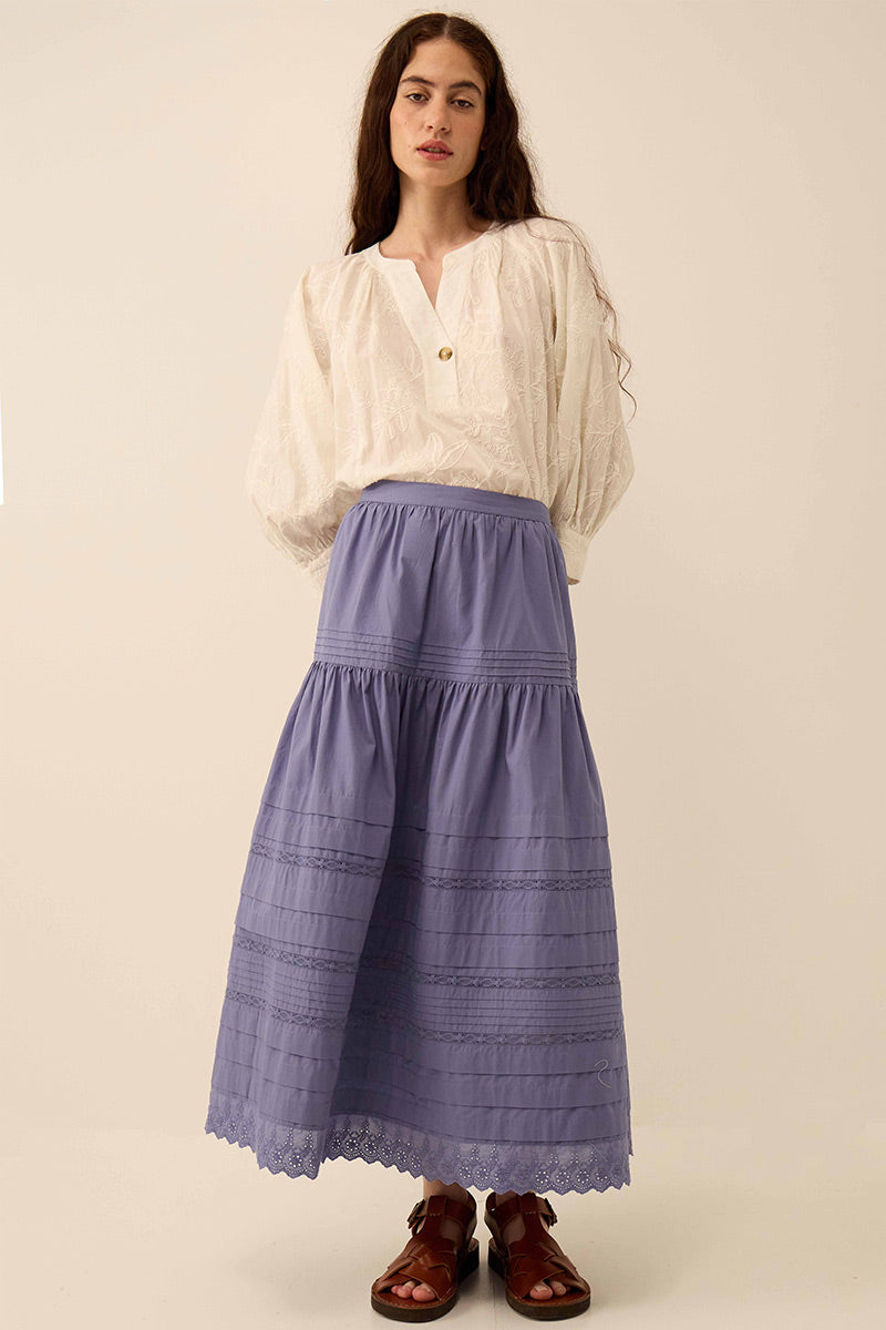 Betsy Cotton Poplin Blue Midi Skirt